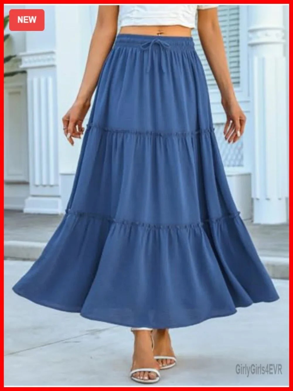 Women's Maxi Skirt High Waist Tie Flowy Tiered Ruffled Long Skirt with Pockets